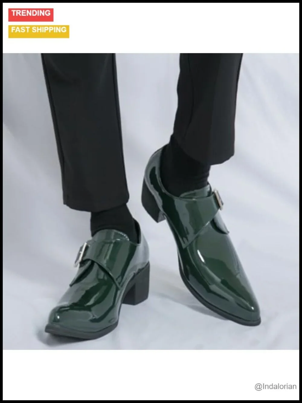 Patent Leather Chunky Heel Monk Strap Loafers Pointed Toe Dress Shoes Men's
